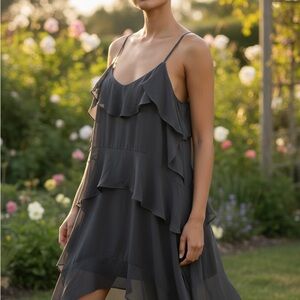 BCBGMaxAzria Charcoal Ruffle Dress